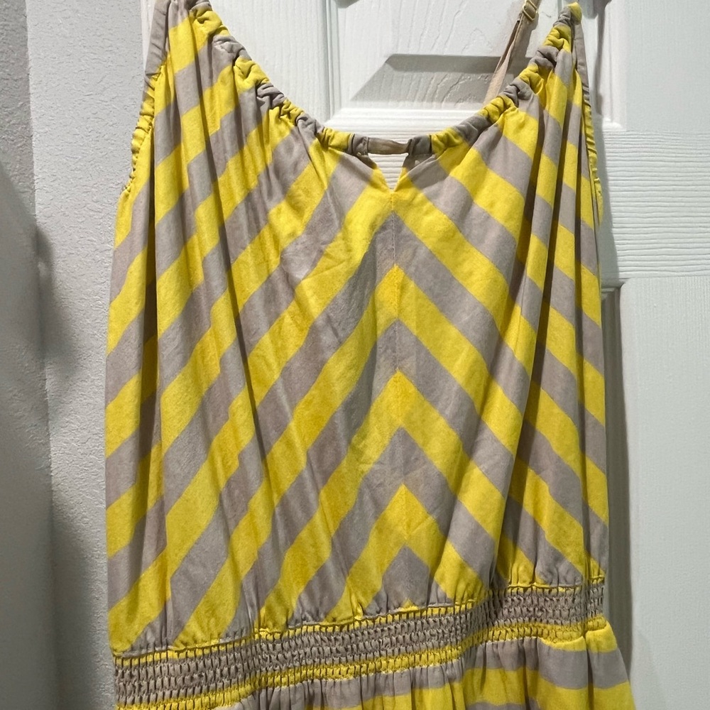 Anthropologie Yellow and Beige Striped Maxi Dress